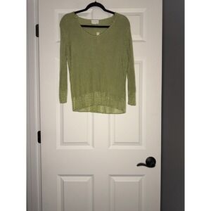 Sarah Arizona V Neck Rib Knit Sweater Green Xl Small Marks Shown Nwt MSRP $216